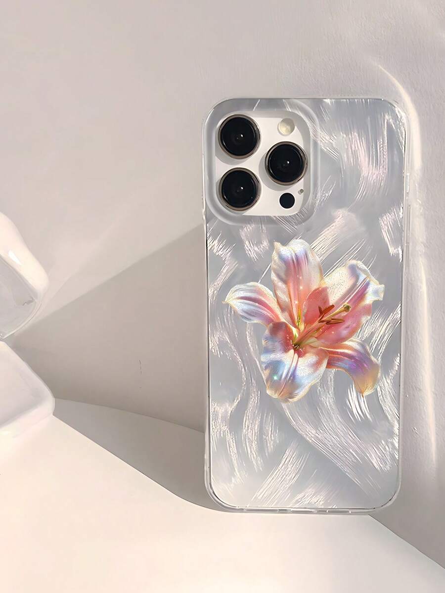 1pc Cute Colorful Lily Floral Pattern Transparent Smooth Glossy Anti-Fingerprint Scratch-Resistant Waterproof Flexible Phone Case Compatible With Apple 16/16 PLUS/16 PRO/16 PRO MAX - Multicolor - View 1