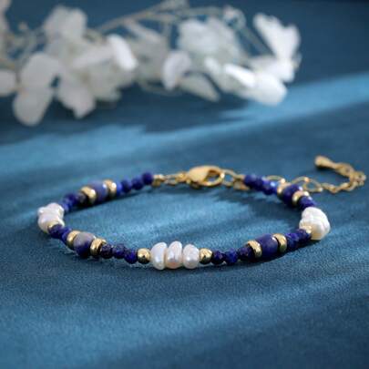 1 pieza Cadena con cuentas de piedra natural de estilo lujoso con perla cultivada y separador metálico, cierre ajustable, joyería de moda para mujer, adecuada para festivales, ir al trabajo, citas, regalo