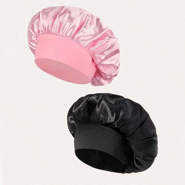 1/2/3 pièces Bonnet de soie pour dormir, bonnets de cheveux en satin, bonnet de nuit en soie à bande élastique douce, enveloppe de cheveux en soie pour cheveux bouclés (noir et or)