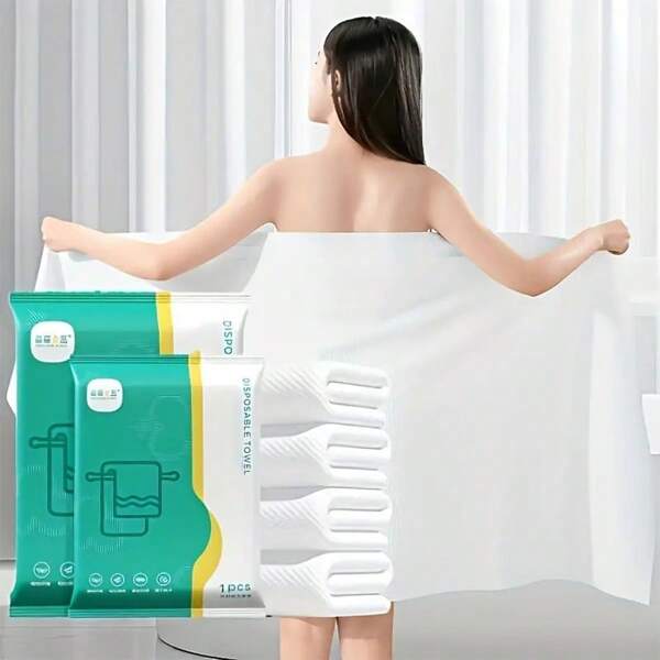 1pc Disposable Foldable Bath Towel, Independent Portable Packaging, Thickened Bath Towel, Strong Water Absorption, Light Beige Friendly Softness, Suitable For Business Trips, Travels, Camping, Outdoor Activities, Beach Vacations And Other Places