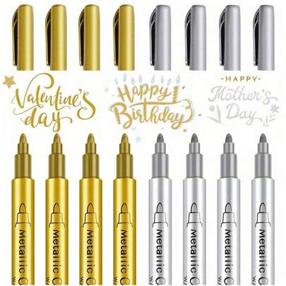 Set de 6 piezas/4 piezas/2 piezas/1 pieza de elegantes bolígrafos con diseño de caligrafía dorada y plateada, tinta a prueba de agua con brillo para escribir tarjetas de boda, cumpleaños, Día de la Madre, notas de agradecimiento, invitaciones, sobres y manualidades DIY, bolígrafos para invitaciones, rotuladores