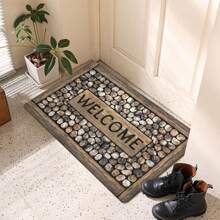 1 pièce Paillasson d'entrée en flanelle avec motif de grain de bois et de galet, épais et doux, tapis d'accueil intérieur, facile à nettoyer, adapté pour le patio, le salon, la salle à manger, la cuisine, la buanderie