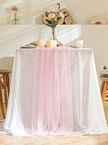 1 pezzo - Runners da tavolo decorati con perle finte, copritavolo da matrimonio in tulle bianco con perle, decorazione per arco da matrimonio, doccia nuziale, decorazione per feste, nastri per sedie, decorazioni per pareti di eventi, Natale, matrimonio. Nuovo tessuto di maglia in nylon con perle cave, decorazioni per feste di San Valentino, raduni familiari, regali, decorazioni per compleanni, addio al nubilato, estate, spiaggia, ritorno a scuola, forniture scolastiche, decorazione della stanza