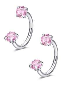 AVYRING 2 件不锈钢锆石马蹄形穿孔鼻耳肚脐环女式耳骨耳钉耳环耳甲穿孔饰品 - 彩色 - 查看 22