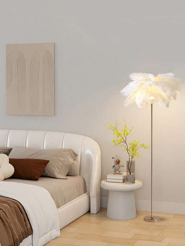 1pc Feather Decor Lamp, Dimmable 3-Color Adjustable Warm Lighting For Bedroom & Living Room, USB Powered/Plug-In Floor Lamp