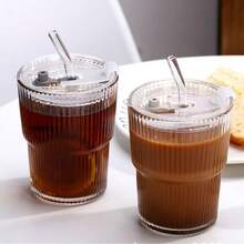 [奢华设计] 条纹竹节咖啡杯，高端隔热耐热玻璃水瓶，创意旅行杯，适合办公室和家庭使用 - 彩色 - 查看 9