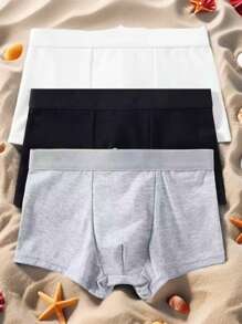 3 pièces Slips pour jeunes garçons - Sous-vêtements en tissu tricoté de style classique pour garçons