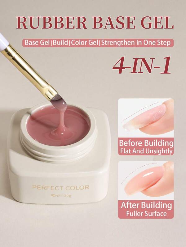 1pc/20g Rubber Base Gel Base Coat For Nails,12ml Builder Gel For Nails Jelly Builder Base Nail Gel,Double-Ended Build Pen,Nude Sheer White Pink Gel Nail Polish For Strengthen Apex Building Soak Off UV LED For Thin Weak Nails, Mother's Day Gifts For Women