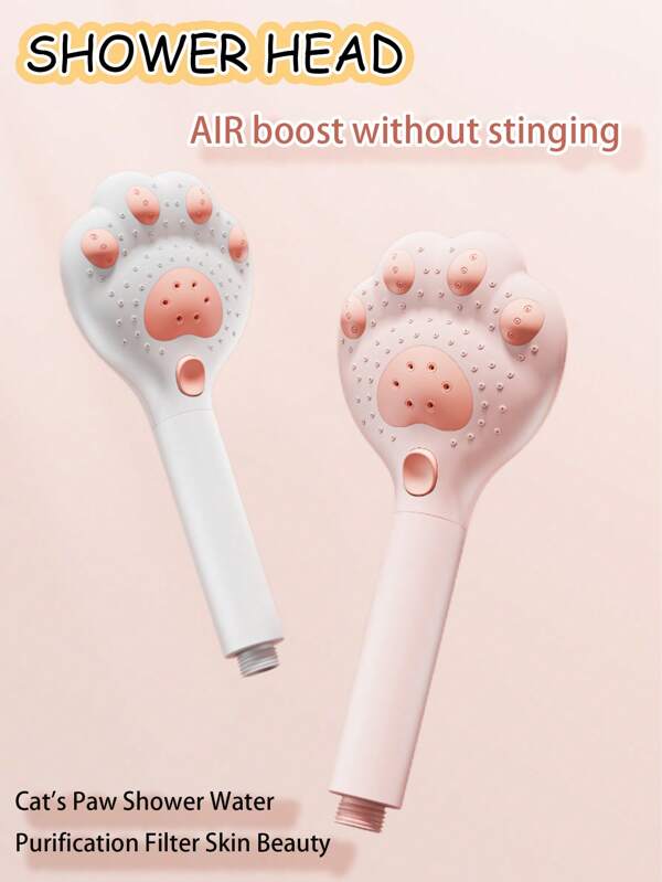 1pc High Pressure Filtered Shower Head, Cartoon Cat Paw Design, 3 Spray Modes, For Bathroom Upgrade & Home Decor