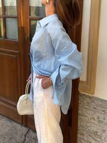 Look Polly Women's Christmas Long Sleeve Shirt, Solid Color Single Breasted Casual Fashion, Traceable Cotton Fall Women Clothes, Pocket Design, Back To School Clothes, Old Money Style Women Christmas