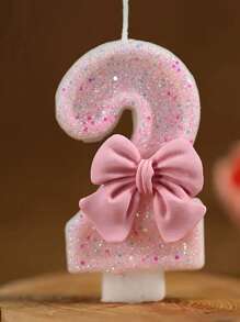 1 Peça Vela de Aniversário com Número Decorado com Strass em Formato de Laço Rosa para Festa de Aniversário, Evento Comemorativo, Decoração de Bolo, Suprimentos para Festa de Aniversário Infantil, Velas Aromáticas, Velas com Números, Velas de Aniversário Infantil, Decoração de Bolo