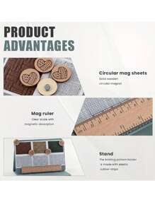 Kreativer faltbarer Strickvorlagenhalter - mehrfarbig - geeignet für Strick- und Häkelbegeisterte - für den Heim- und Studioeinsatz - das perfekte Geschenk für Bastelfans, faltbarer Strickvorlagenhalter mit magnetischem Lineal und Holzkreis, ideal für Perlen- und Schmuckherstellung, inklusive herzförmiger Holzdekorationschips