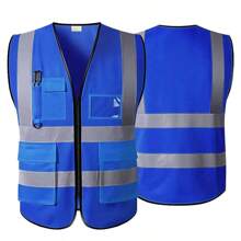 High Visibility Reflective Safety Vest With Pockets And Zipper Front, Neon Yellow, Meets ANSI/ISEA Standards