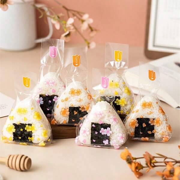 1 Set/100PCS Cute Rice And Vegetable Roll Packaging Bag, Cute Cherry Cartoon Triangle Sushi Bag, Bento Accessories And Sushi Making Mold