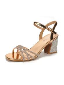RevReaL Crystal-Strapped Block-Heel Sandals - Dance-Floor Ready, Bohemian Party - Champagne - View 4