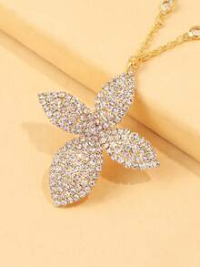 Secret Garden Flower Leaf Gold Long Necklace, Double-Layered Rhinestone Necklace, For Banquets, Parties And Daily Life - Gold - View 4