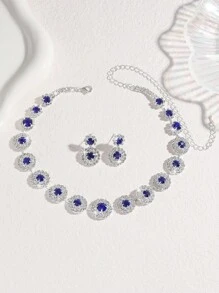 3pcs Luxury Wedding Party Women Dresses Rhinestone Diamond Decor Jewelry Fashion Sparkly Choker Necklace & Earrings Set Prom Costume Jewelry Set Accessories (2 Earrings And 1 Necklace)
