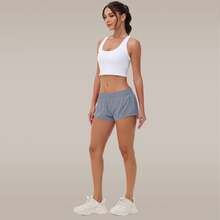 Women's Low-Rise Workout Shorts - Lightweight Quick-Dry Athletic Shorts With Zip Pocket, Built-In Liner For Running, Yoga, Gym - 灰色 - 查看 6