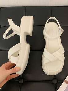 Sandalias con plataforma gruesa para adolescentes, con un toque lindo y dulce - Beis - Ver 6