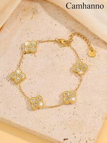 1 件优雅简约不锈钢个性化手链，男女皆宜的日常/度假配饰，复古时尚百搭，适合节日、派对、生日佩戴或作为礼物 - 金色 - 查看 11