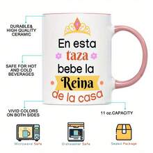 1pc, 11oz Ceramic Mug With Spanish Letter Print & Floral Design - Insulating Coffee Tea Cup, Hand Wash Only, Perfect For Everyday Use Or Mother'S Day New Year Gift, Coffee Mug ( Made In USA ) - 粉色 - 查看 9