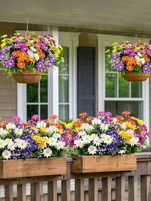 5 束户外人造花、塑料花饰、向日葵仿真花束、抗紫外线人造花灌木，适用于装饰住宅、酒店、办公室、婚礼、派对、家庭花园、阳台、别墅、庭院、窗框、婚礼、摄影和墓地装饰 - 彩色 - 查看 5