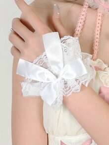 1 Pair Sweet Lace Bow Arm Sleeves For Women, Lolita Costume Accessories, Photo Shoot Wrist Decor, Cute For Dresses, Skirts, Fashionable Short Flared Cuff - Multicolor - View 11