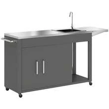 Outdoor Grill Table Grill Cart With Folding Side Table, Steel Sink - 灰色的 - 查看 4