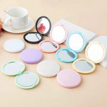 1 Stück tragbarer, faltbarer Kosmetikspiegel zum Selbermachen mit Cremekleber und 360°-Klappdeckel für Make-up, Reisen, Handtasche, Büro, Schule, Zuhause und Frauen, Mädchen, Teenager – kompakter runder Spiegel (blau/pink)