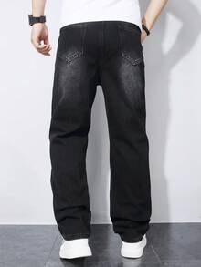 Teen Boys' Black Casual Distressed Slim Straight Leg Jeans - Black - View 2