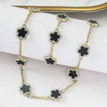 yhvmcl 1 pieza Elegante conjunto de collar de cadena multicapa de flor de cinco pétalos de metal minimalista para mujeres