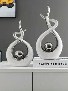 1pc Modern Art Resin Sculpture Decor, White Gold Resin Home Decor For Living Room, Dining Room, Coffee Table, Farmhouse Style Decoration, Vase For Living Room, Kitchen, Fireplace, Bedroom, Dining Table, Office, Minimalist Home Decor, Mother's Day Gift, Graduation Gift, Wedding Decor Vase - Multicolor - View 8