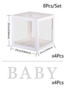 Cajas de globos blancos, con letras para Baby Shower, 1 caja con 1 letra o 1 juego de 4 cajas y letras B-A-B-Y, decoraciones de fiesta de baby shower para fiestas de cumpleaños, cajas de globos transparentes, bloques claros para fiestas de cumpleaños, duchas nupciales, revelación de género, decoraciones de cajas de globos