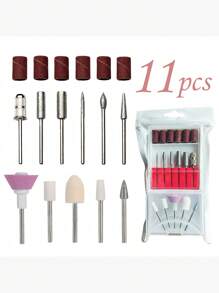 Juego de 11 piezas de brocas de taladro para uñas profesionales con caja - 6 correas de lijado para taladrar uñas - broca eléctrica para limar uñas de manicura para acrílico, gel, uñas y cutículas - herramienta esencial para el cuidado de uñas