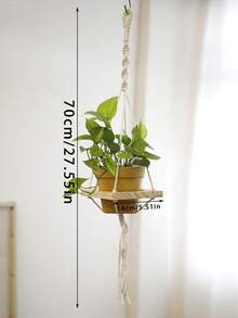 1 pieza Cesta colgante de plantas tejida a mano, soporte de maceta suspendido para interior/exterior, estilo bohemio con cuerda y estantería de maceta de madera de varios niveles, adecuado para el hogar, jardín, balcón, decoración de habitaciones, regalo de Navidad - Multicolor - Ver 7