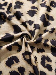 1 件女式性感睡袍，豹纹撞色蕾丝下摆开衩吊带背心吊带裙 - 芥末黃 - 查看 6