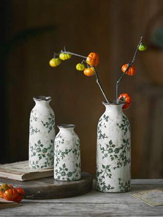 1pc Handcrafted Vintage Crackle Glaze Ceramic Vase - Rustic Farmhouse Floral Centerpiece With Artisanal Ice Cracks, Boho Home Decor For Living Room, Dry/Flower Arrangement Display