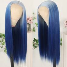 13X4 Purple Hair Synthetic Lace Front Wigs 26 Inch Pre Plucked Long Straight Hair Wigs 13X4 HD Lace Wigs Glueless Dark Purple Colored Wigs Heat Resistant Halloween Wigs Deep Purple Long Silky Straight Lace Front Wigs For Fashion Women For Daily Christmas Party Cosplay Use - 漸層藍色 - 查看 5