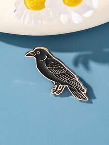 1pc Cartoon Raven Animal Dark Series Brooch, Creative Vivid Metal Alloy Pin Badge, Clothing Bag Decor Accessories Backpack For School Office Accessories Shirts Jacket Jewelry Christmas Halloween Clothes Pin Funny Cute Teacher Gifts Gifts For Mother, Father, Graduation, And Teacher - Black - View 2