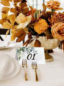 50pcsGreen Leaf Watercolor Place Cards For Weddings Or Parties, Table Seating Cards, Scored, Easy To Fold