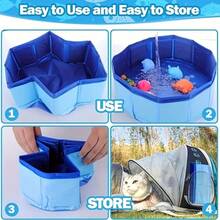 趣味猫科绿洲 - 互动式戏水池，带漂浮鱼玩具，可折叠 PVC 戏水盆，便携式，无需电池，易于安装，室内宠物猫用游戏盆，耐用塑料可折叠 1 件猫用戏水盆互动娱乐套装，带人造鱼，室内宠物浴池，无需电池