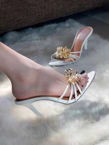 Silk Flower Decor Flat Sandals For Women, Sophisticated High-End Versatile Design, Summer 2025 New Arrival,Stiletto Heels - White - View 6