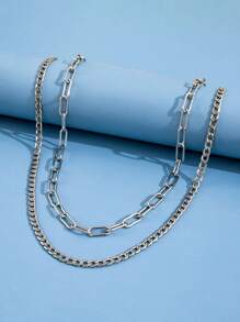 2 Peças Colar de Corrente Quadrada Geométrica de Moda Minimalista, Acessório de Colar de Luxo Estilo Francês Leve Adequado para Uso Diário