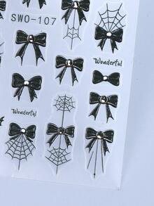 5D 万圣节蝴蝶结蜘蛛网指甲贴纸 2 件黑白蝙蝠蜘蛛网秋冬节日设计 DIY Y2K 自粘凝胶抛光贴花滑块沙龙美甲装饰配件美甲用品