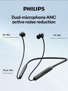 PHILIPS Écouteurs Bluetooth tour de cou PHILIPS TAN2020, écouteurs intra-auriculaires de sport avec gros diaphragme dynamique, haute qualité audio, double microphones, réduction de bruit active ANC, tour de cou magnétique, pour smartphones et ordinateurs