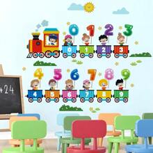 1pc Kids Room Arabic Number Animal & Letter Wall Sticker | Cartoon Locomotive Peel And Stick Wall Decal, Nursery School Decor