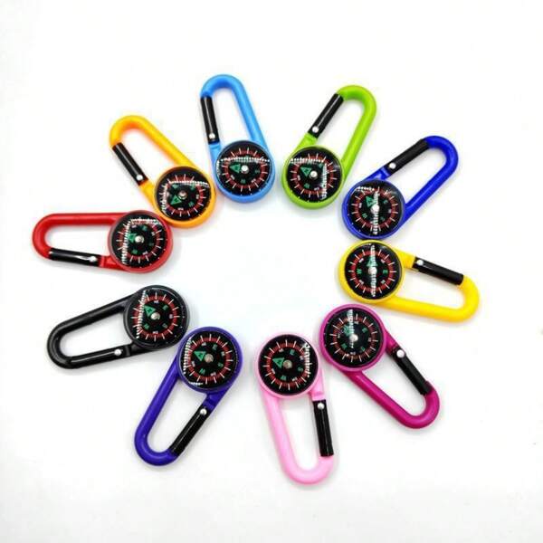 Multi-Function Outdoor Plastic Carabiner Compass, Compass Key Chain For Camping, Hiking