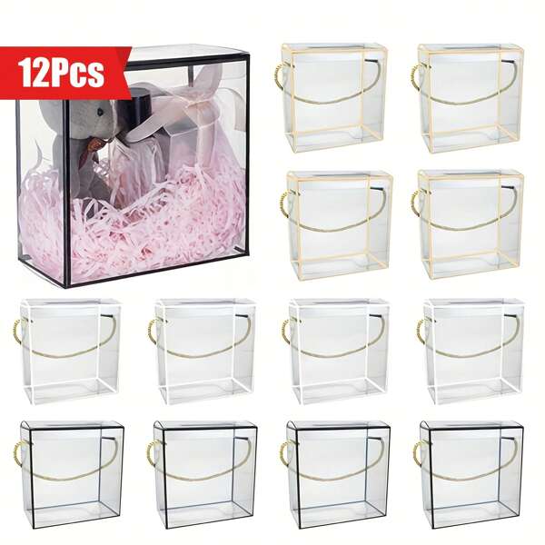 Elegantes caixas de presente transparentes com 12 peças com detalhes dourados, brancos e pretos - ideais para joias, itens pequenos, arranjos florais e presentes de Natal, materiais de embalagem e exibição para fabricação de joias, miçangas e fabricação de joias