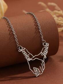 1pc Personalized Custom Name Content Hand In Hand Hollow Pendant Necklace Boy Girl Stainless Steel Jewelry Valentine's Lover Gift