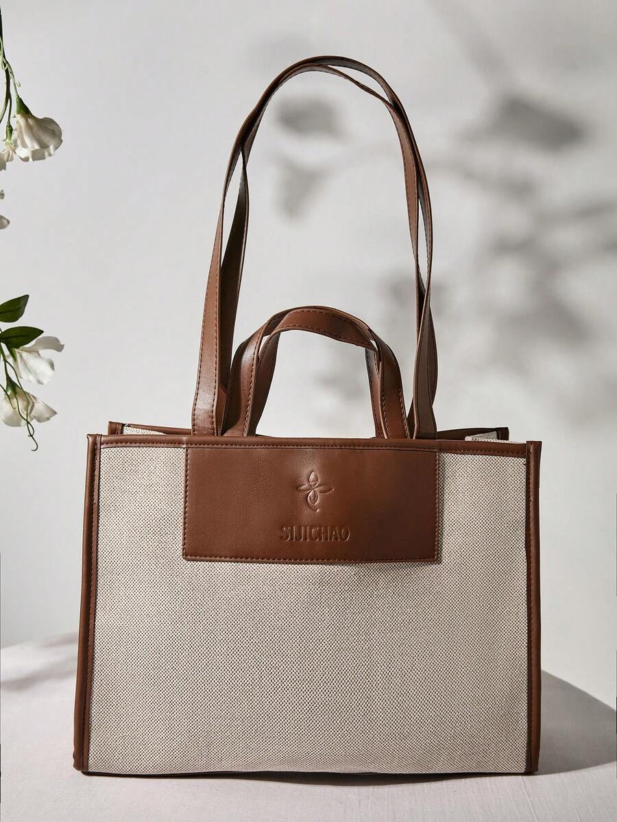 极简大容量手提包、单肩包、托特包、斜挎包 圣诞节冬季圣诞礼物 - 棕色 - 查看 1